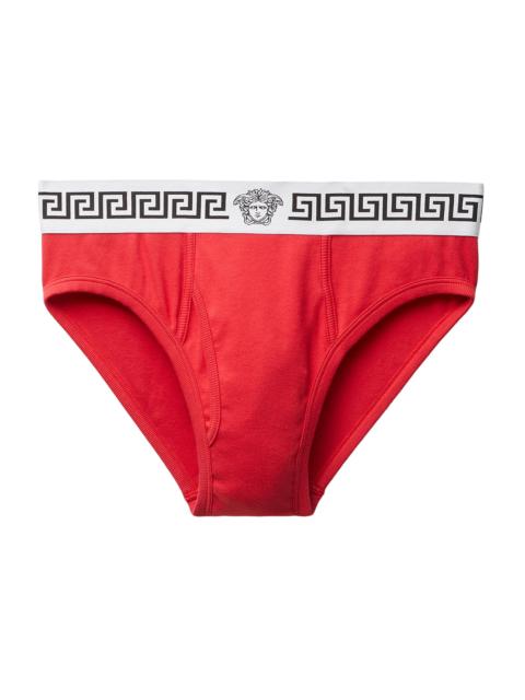 VERSACE Men's La Greca Medusa Stretch-Cotton Brief - Bright Red White Black