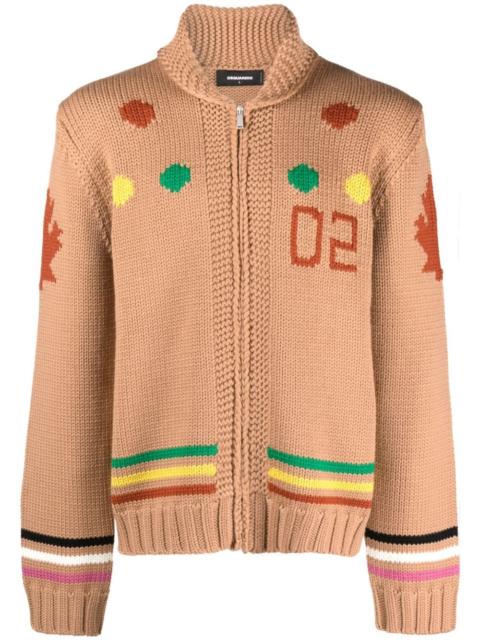 intarsia-knit zip-up cardigan