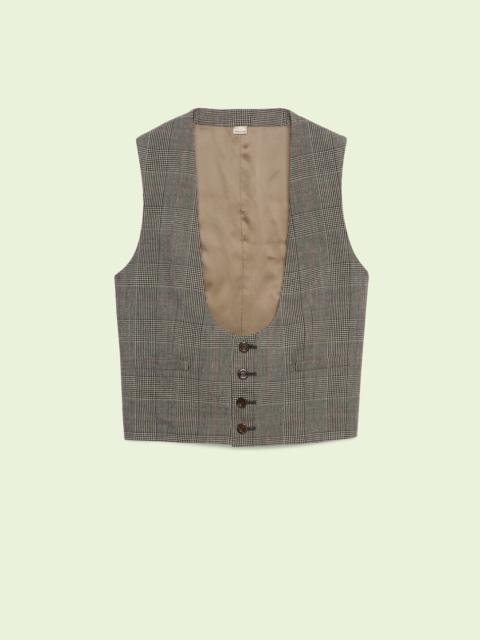 GUCCI Wool linen Prince of Wales formal vest