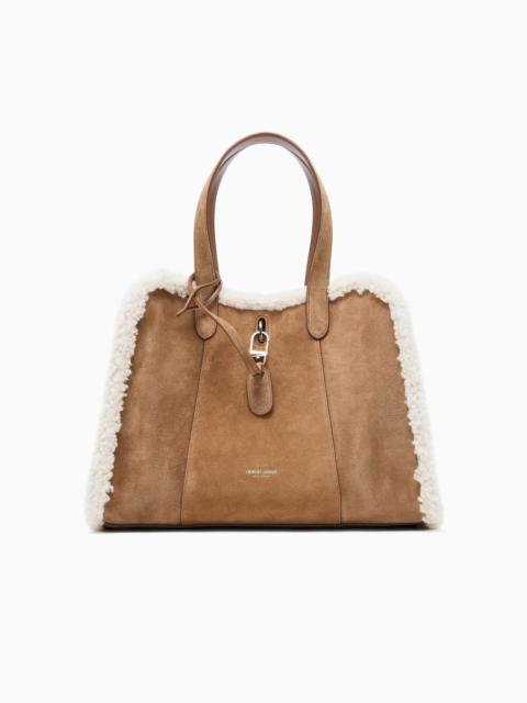 GIORGIO ARMANI LARGE TOTE BAG IN SUEDE WITH SHEARLING