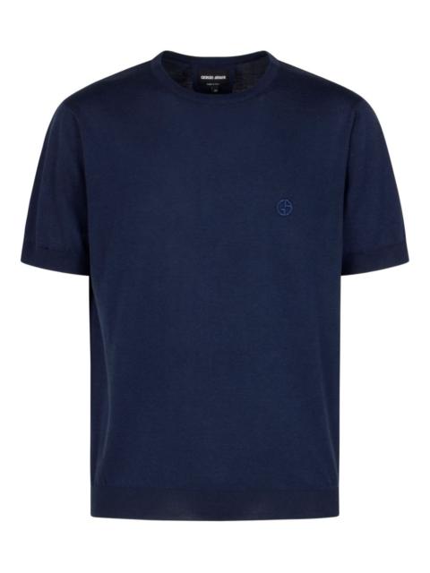 GIORGIO ARMANI embroidered-logo short-sleeve sweater