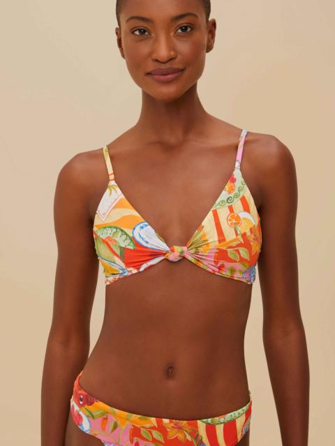 FARM RIO Multicolor Summer Picnic Knot Bikini Top