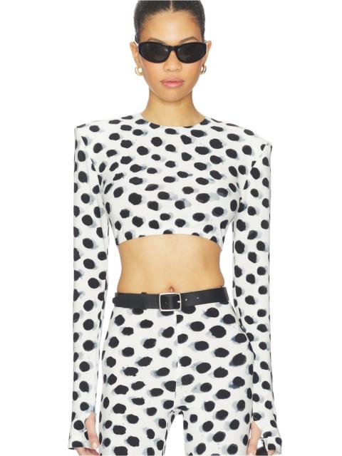 NORMA KAMALI Cropped Long Sleeve Shoulder Pad Top