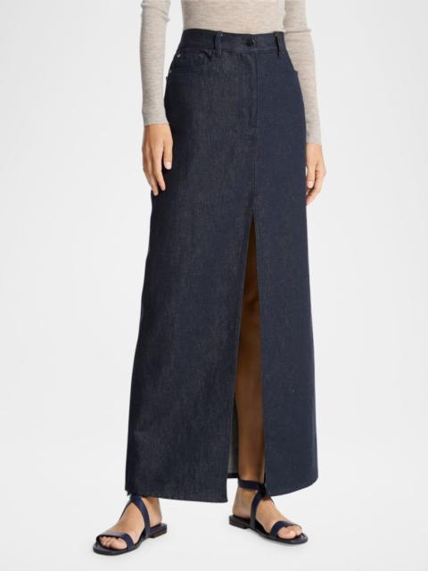MICHAEL KORS COLLECTION Cotton-Linen Denim Slit Maxi Skirt