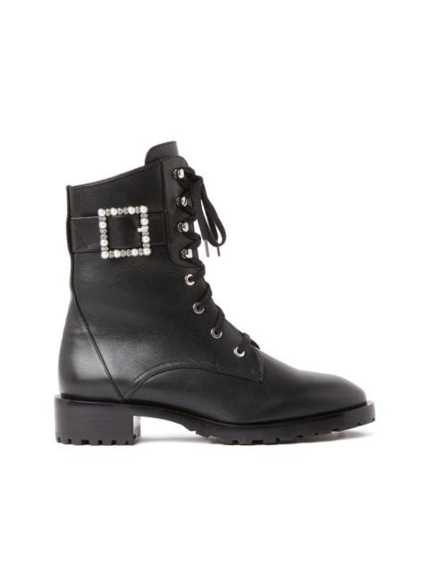 Stuart Weitzman pearl-embellished buckled combat boots