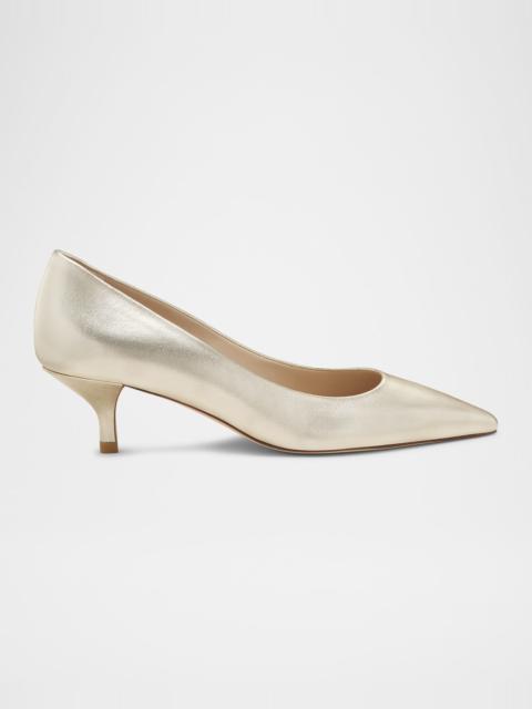 Stuart Weitzman Stuart Metallic Leather Kitten-Heel Pumps