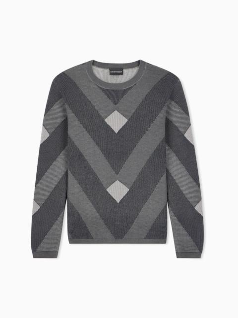 EMPORIO ARMANI DIAGONAL JACQUARD PATTERN SWEATER SIGNATURE CAPSULE
