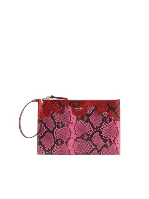 GANNI Fairy embossed snake-print clutch bag