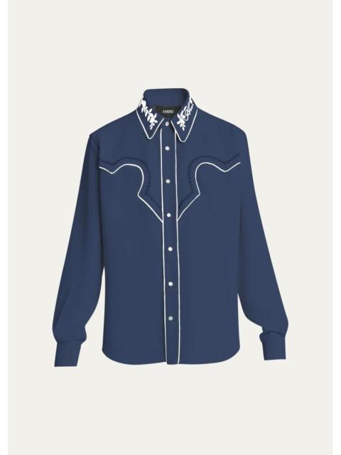 AMIRI Men's Embroidered-Trim Western Shirt
