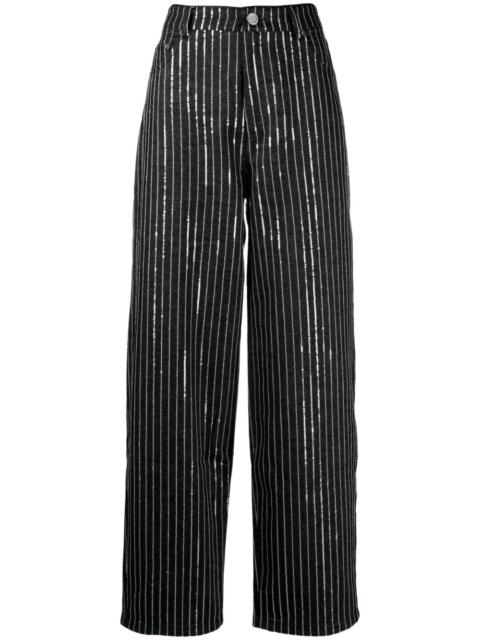 ROTATE sequinned striped wide-leg trousers