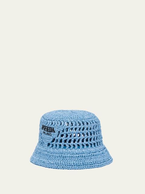 Prada Logo Raffia Bucket Hat
