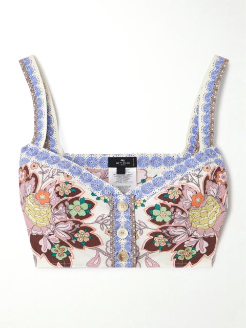 Etro Cropped Floral-print Cotton-poplin Top