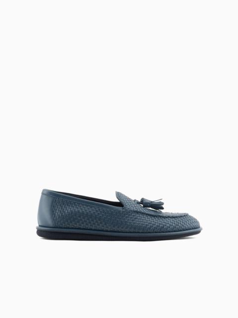 GIORGIO ARMANI Woven nappa leather loafers with tassels