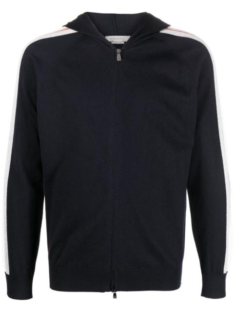 CORNELIANI striped-sleeve zip-up hoodie