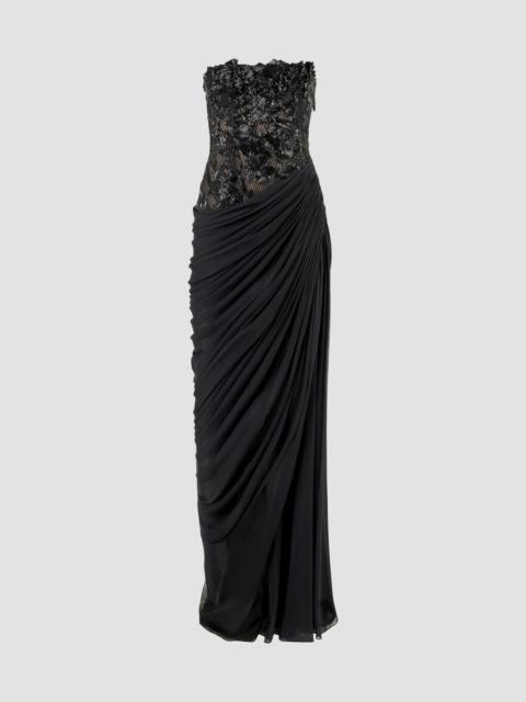 CAROLINA HERRERA Women's Floral Lace Silk Strapless Gown - Black