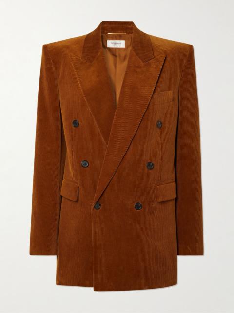 SAINT LAURENT Double-breasted cotton-corduroy blazer Bronze