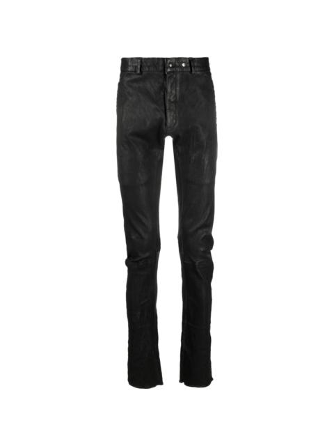 low-rise button-up leather trousers