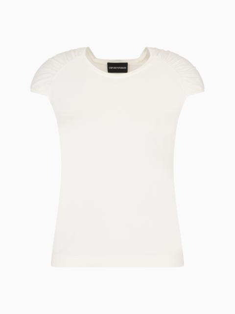 EMPORIO ARMANI STRETCH-JERSEY T-SHIRT WITH GATHERED SLEEVES
