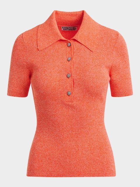 ESSENTIEL ANTWERP Jabric Ribbed Polo with Jewel Buttons