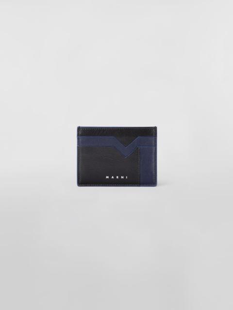 Marni BI-COLOURED BLUE AND BLACK CALFSKIN CARD HOLDER WITH M GRAPHIC PATTERN