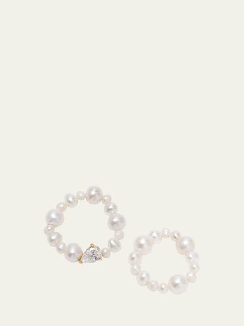 Completedworks The Exposure of Time Ring Set in 14K Yellow Gold Plated Silver with Freshwater Pearls and Cubic Zirc