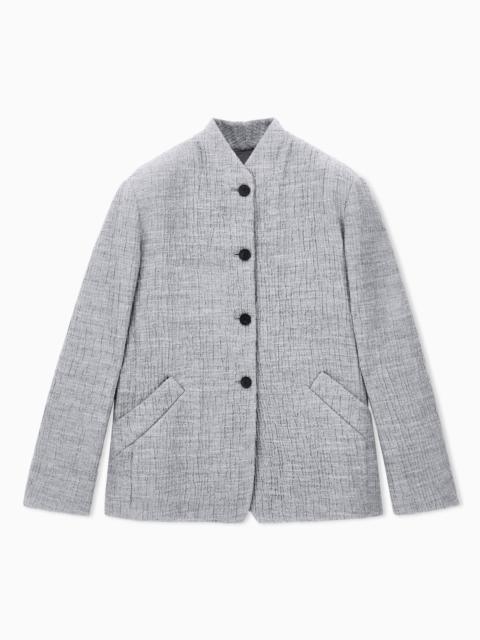 GIORGIO ARMANI REGULAR FIT GURU COLLAR JACKET IN WOOL AND SILK SEERSUCKER
