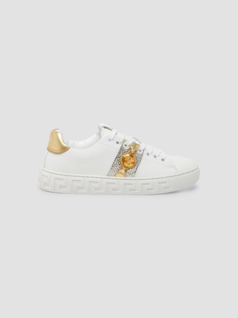 VERSACE Women's Crystal-Embellished Low-Top Sneakers - White And Champagne And Gold