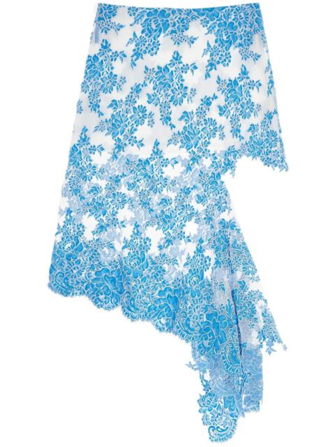 CHRISTOPHER ESBER ASYMMETRICAL BLUE FLORAL COTTON LACE SKIRT
