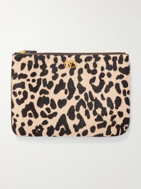 Valentino VLogo Signature medium leopard-print calf-hair clutch Leopard print