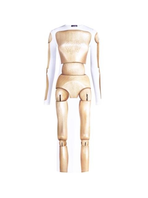 Jean Paul Gaultier wood-body-print long-sleeve dress