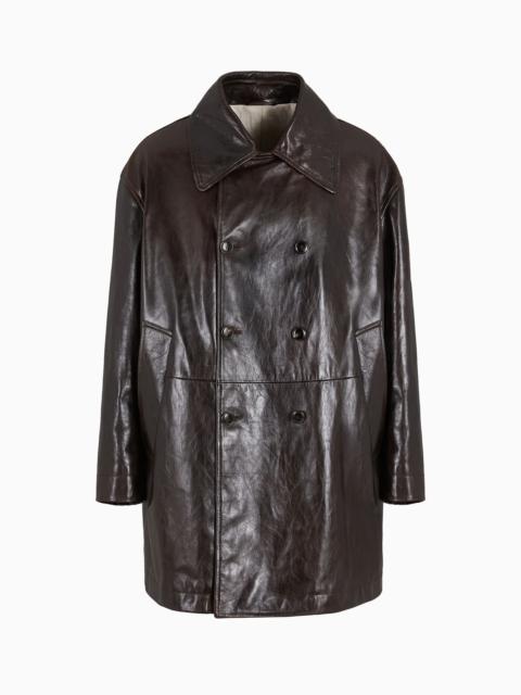 GIORGIO ARMANI Long nappa leather pea coat