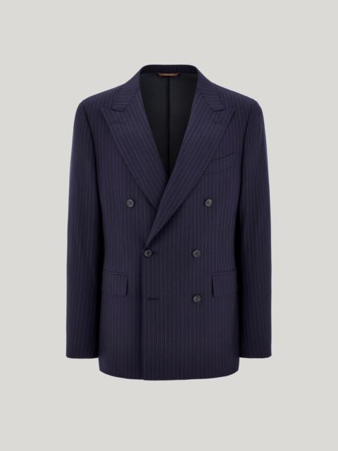 Canali NAVY BLUE AND GRAY WOOL DOUBLE-BREASTED PINSTRIPED MODERN-FIT JACKET