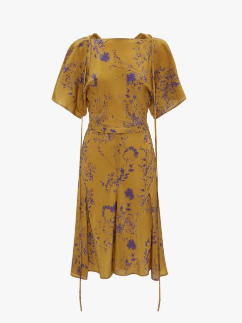 Victoria Beckham Draped Sleeve Cut Out Mini Dress In Yellow Ochre