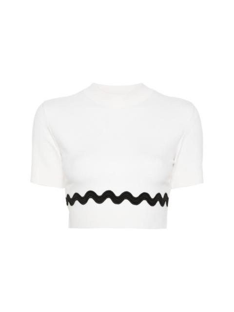 scallop-trim cropped knitted top