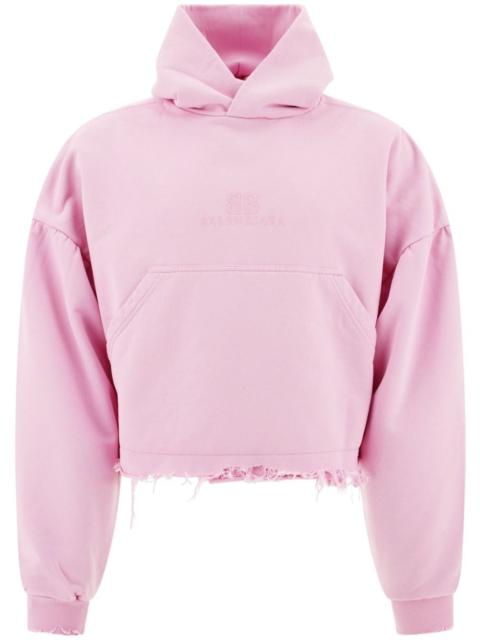 BALENCIAGA logo-embroidered cropped hoodie