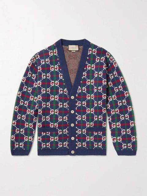 GUCCI Studded Logo-Jacquard Wool-Blend Cardigan