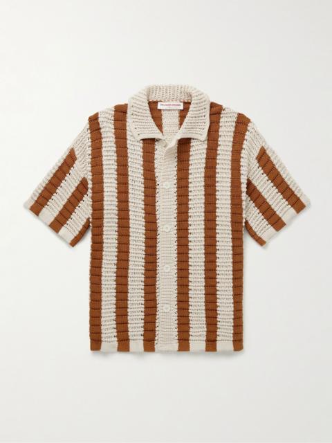 ORLEBAR BROWN Thomas Striped Open-Knit Cotton Shirt Cream