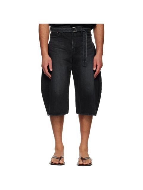 sacai Black Faded Denim Shorts