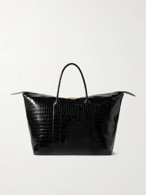 Croc-Effect Patent-Leather Tote Bag