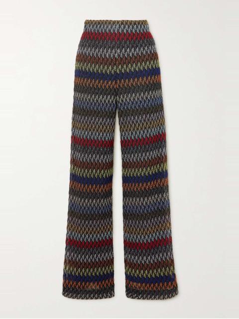 Striped metallic crochet-knit wide-leg pants