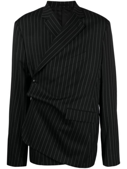 pinstriped wool-blend wrap blazer