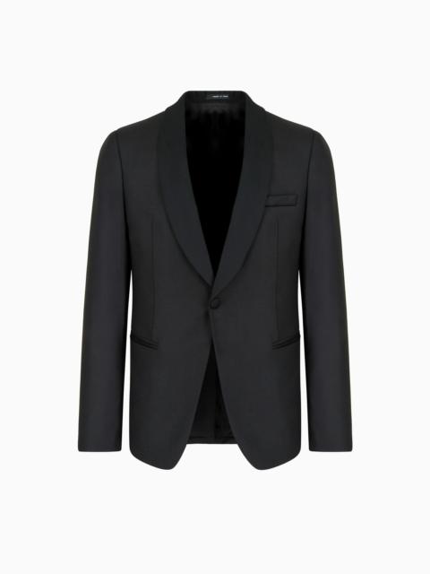 EMPORIO ARMANI Light worsted virgin wool single-breasted jacket with satin shawl lapels