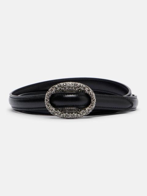 SAINT LAURENT Crystal-embellished leather belt