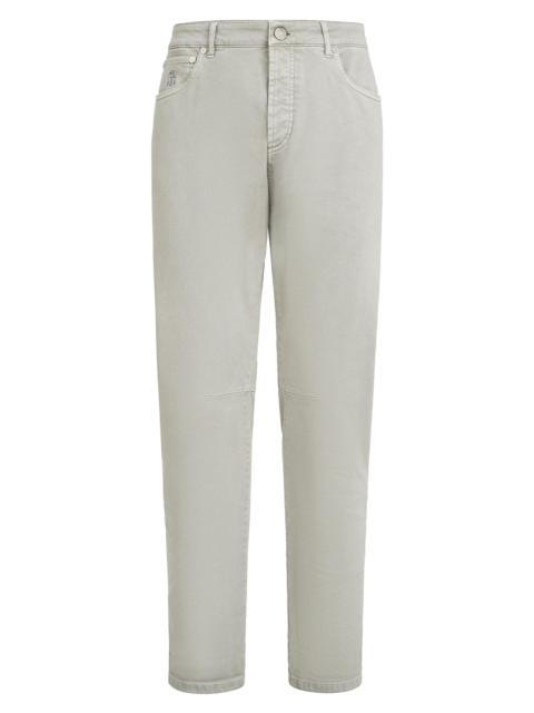 Brunello Cucinelli Men's Garment Dyed Five Pocket Jeans in Comfort Denim - Khaki