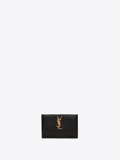 SAINT LAURENT uptown card case in crocodile-embossed shiny leather