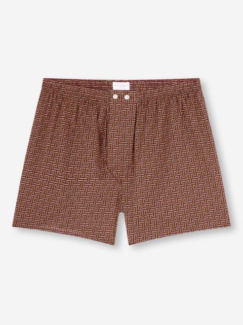 Derek Rose Men's Classic Fit Boxers Ledbury 72 Cotton Batiste Burgundy