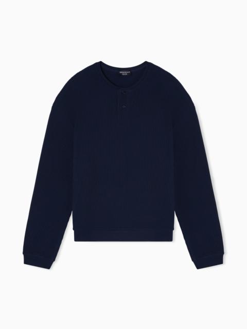 EMPORIO ARMANI ICON JERSEY-STITCH, HENLEY-COLLAR SWEATSHIRT