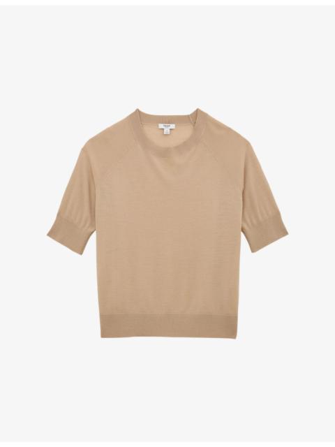REISS Suzzie Funnel-Neck Merino-Wool T-Shirt