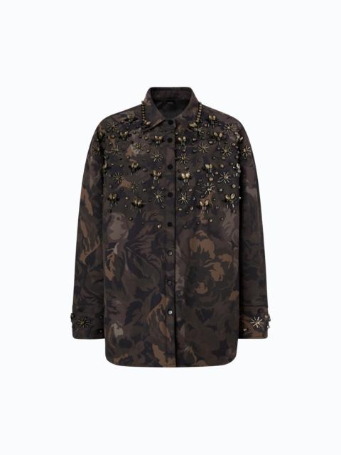 PINKO OVERSHIRT IN TECHNICAL CANVAS WITH FLORAL CAMOUFLAGE PRINT