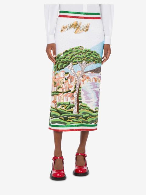 Moschino CREPE SKIRT WITH ""GREETINGS FROM NAPLES"" EMBROIDERY